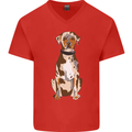 Catahoula Shepherd Dog Mens V-Neck Cotton T-Shirt Red