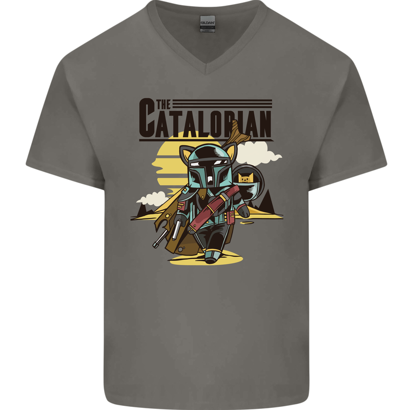 Catalorian Funny Cat Parody Mens V-Neck Cotton T-Shirt Charcoal