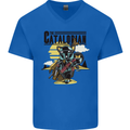 Catalorian Funny Cat Parody Mens V-Neck Cotton T-Shirt Royal Blue