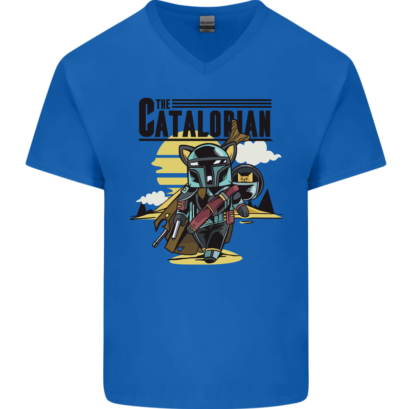 Catalorian Funny Cat Parody Mens V-Neck Cotton T-Shirt Royal Blue