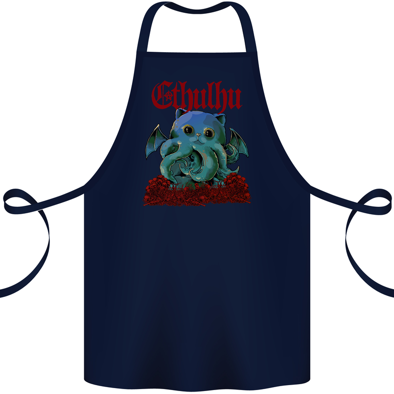 Cathulhu Funny Cat Cthulhu Parody Kraken Cotton Apron 100% Organic Navy Blue