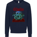 Cathulhu Funny Cat Cthulhu Parody Kraken Kids Sweatshirt Jumper Navy Blue