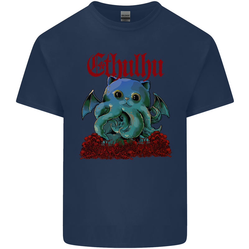 Cathulhu Funny Cat Cthulhu Parody Kraken Kids T-Shirt Childrens Navy Blue