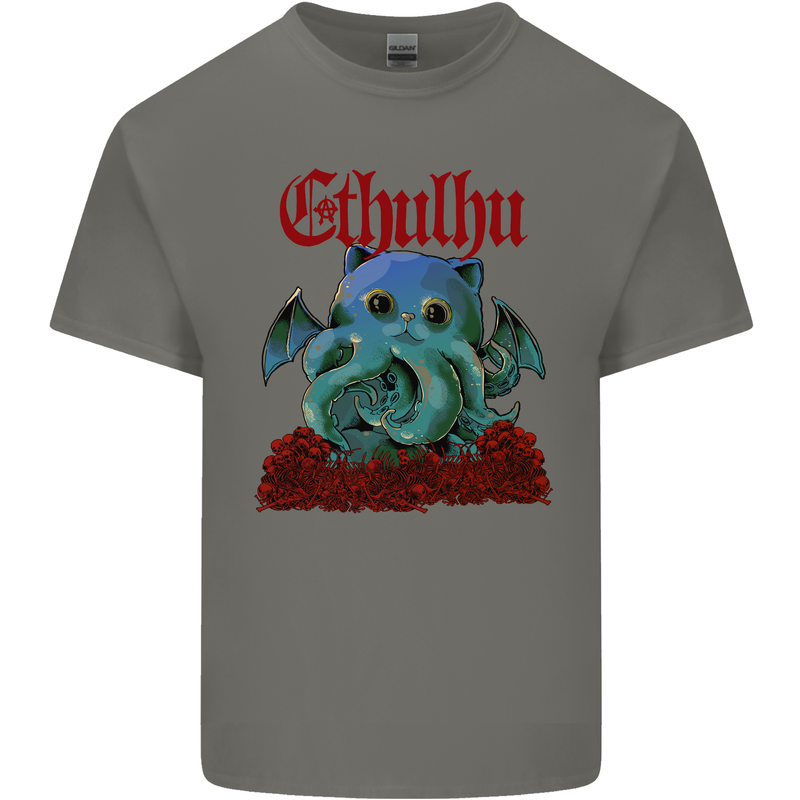 Cathulhu Funny Cat Cthulhu Parody Kraken Mens Cotton T-Shirt Tee Top Charcoal