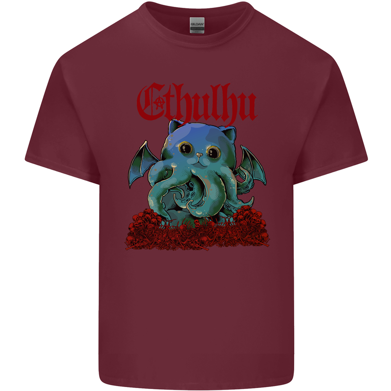 Cathulhu Funny Cat Cthulhu Parody Kraken Mens Cotton T-Shirt Tee Top Maroon