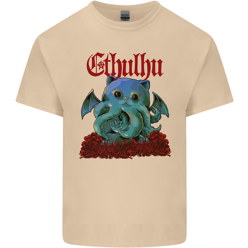 Cathulhu Funny Cat Cthulhu Parody Kraken Mens Cotton T-Shirt Tee Top Sand