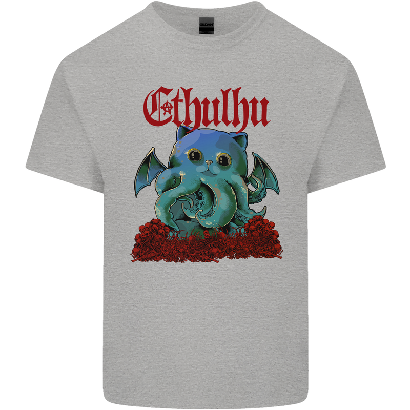 Cathulhu Funny Cat Cthulhu Parody Kraken Mens Cotton T-Shirt Tee Top Sports Grey