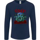 Cathulhu Funny Cat Cthulhu Parody Kraken Mens Long Sleeve T-Shirt Navy Blue