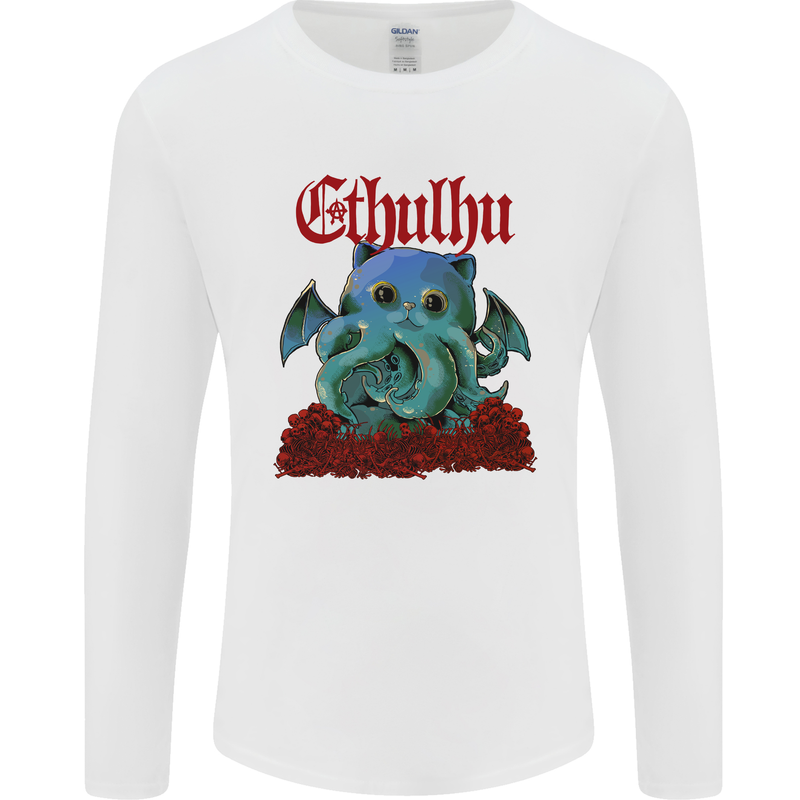 Cathulhu Funny Cat Cthulhu Parody Kraken Mens Long Sleeve T-Shirt White