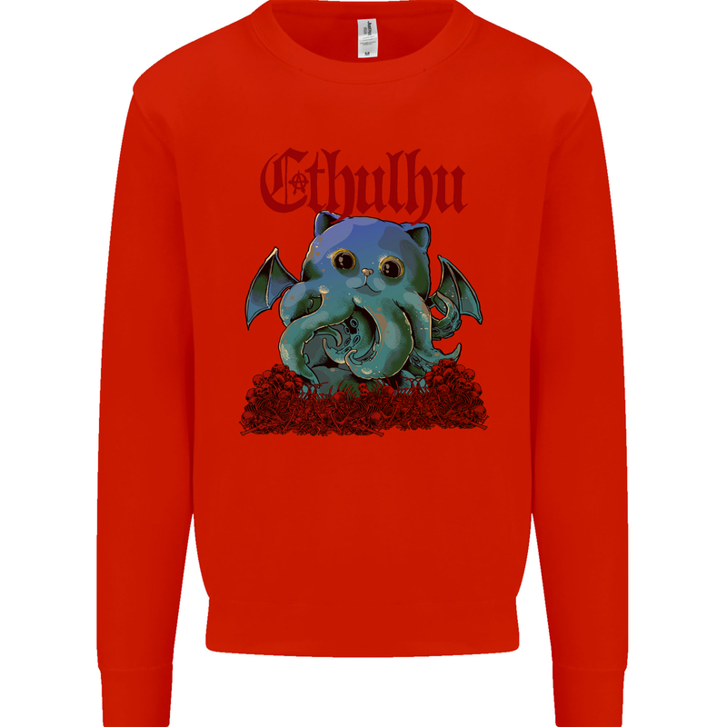 Cathulhu Funny Cat Cthulhu Parody Kraken Mens Sweatshirt Jumper Bright Red