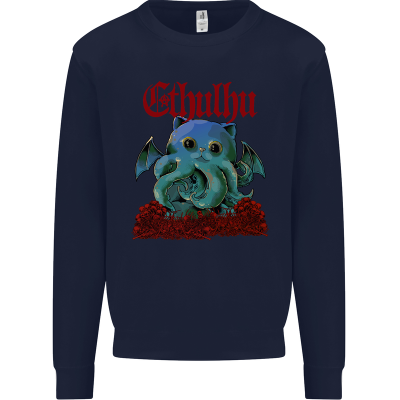 Cathulhu Funny Cat Cthulhu Parody Kraken Mens Sweatshirt Jumper Navy Blue