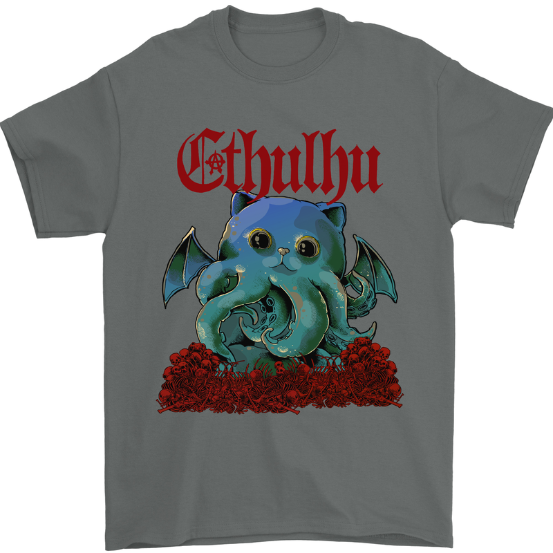Cathulhu Funny Cat Cthulhu Parody Kraken Mens T-Shirt Cotton Gildan Charcoal