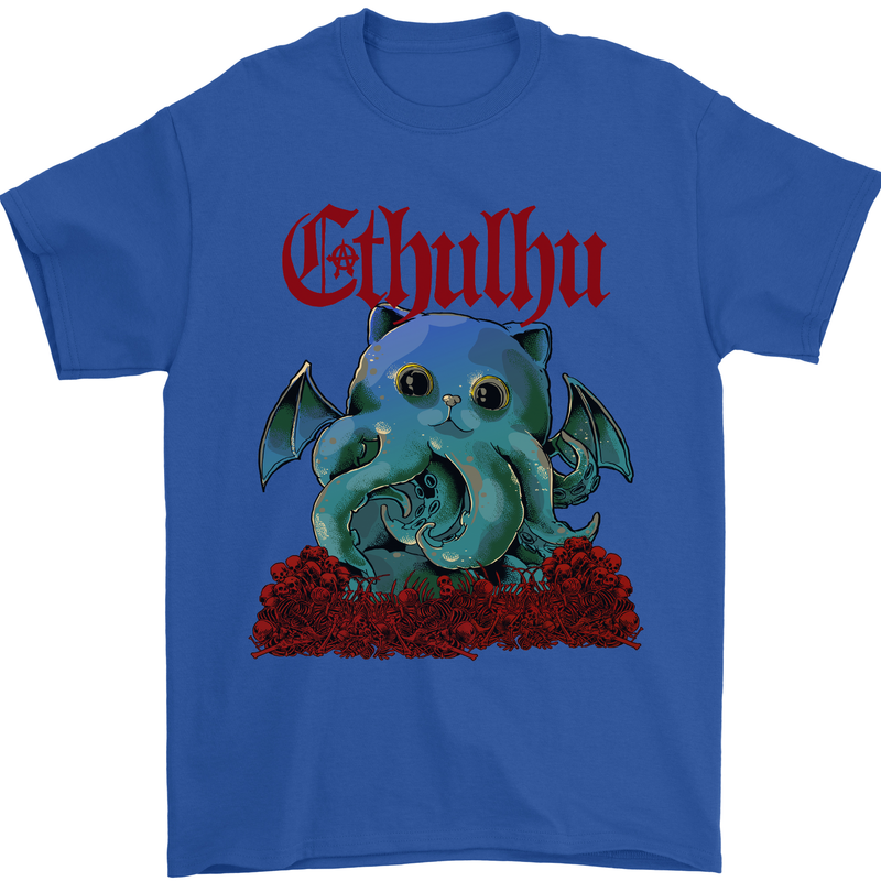 Cathulhu Funny Cat Cthulhu Parody Kraken Mens T-Shirt Cotton Gildan Royal Blue
