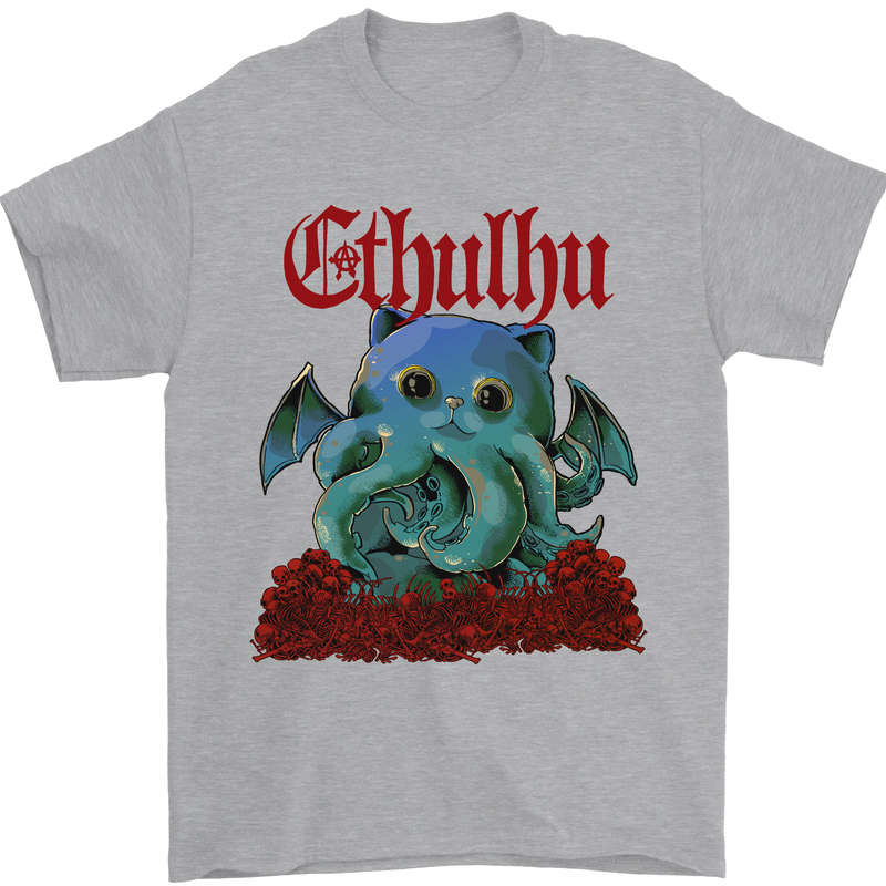 Cathulhu Funny Cat Cthulhu Parody Kraken Mens T-Shirt Cotton Gildan Sports Grey