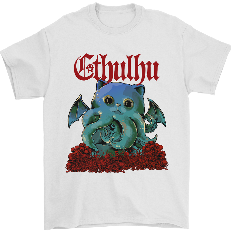 Cathulhu Funny Cat Cthulhu Parody Kraken Mens T-Shirt Cotton Gildan White
