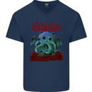 Cathulhu Funny Cat Cthulhu Parody Kraken Mens V-Neck Cotton T-Shirt Navy Blue