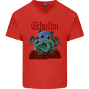 Cathulhu Funny Cat Cthulhu Parody Kraken Mens V-Neck Cotton T-Shirt Red