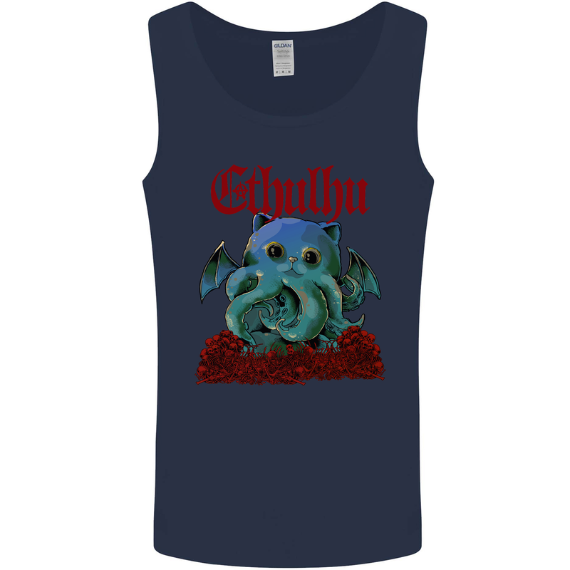 Cathulhu Funny Cat Cthulhu Parody Kraken Mens Vest Tank Top Navy Blue