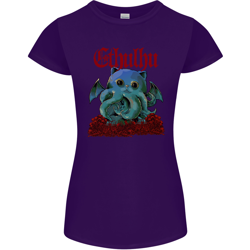 Cathulhu Funny Cat Cthulhu Parody Kraken Womens Petite Cut T-Shirt Purple