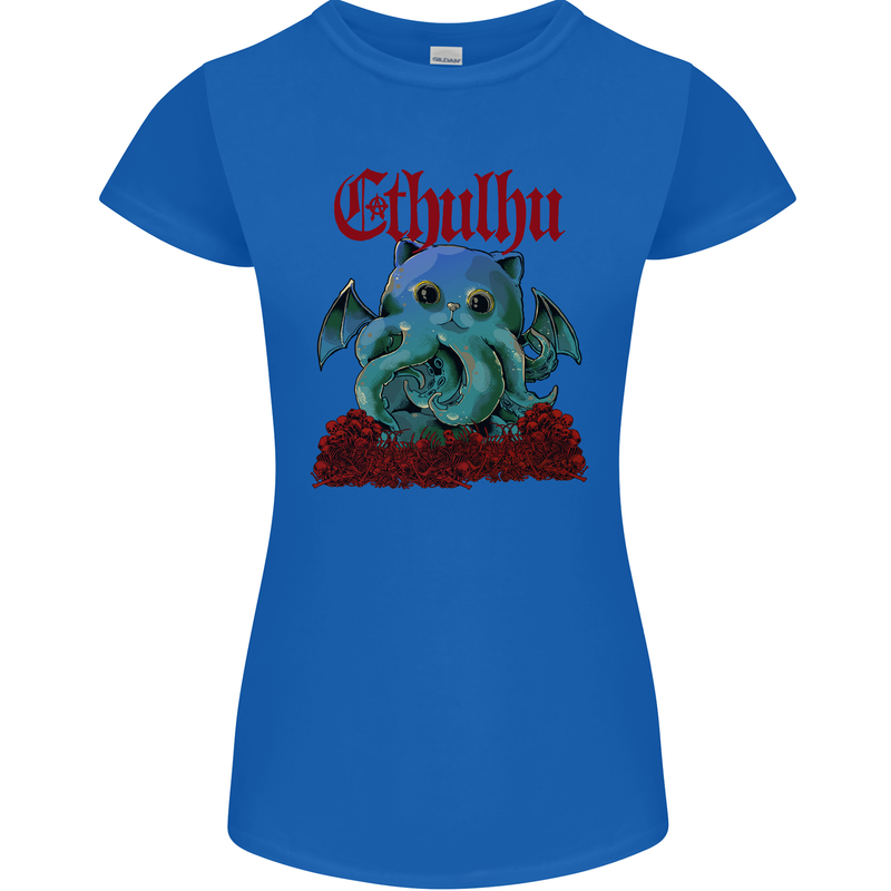 Cathulhu Funny Cat Cthulhu Parody Kraken Womens Petite Cut T-Shirt Royal Blue