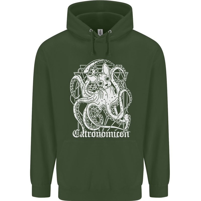 Catronomicon Devil Octopus Cat Mythology Childrens Kids Hoodie Forest Green