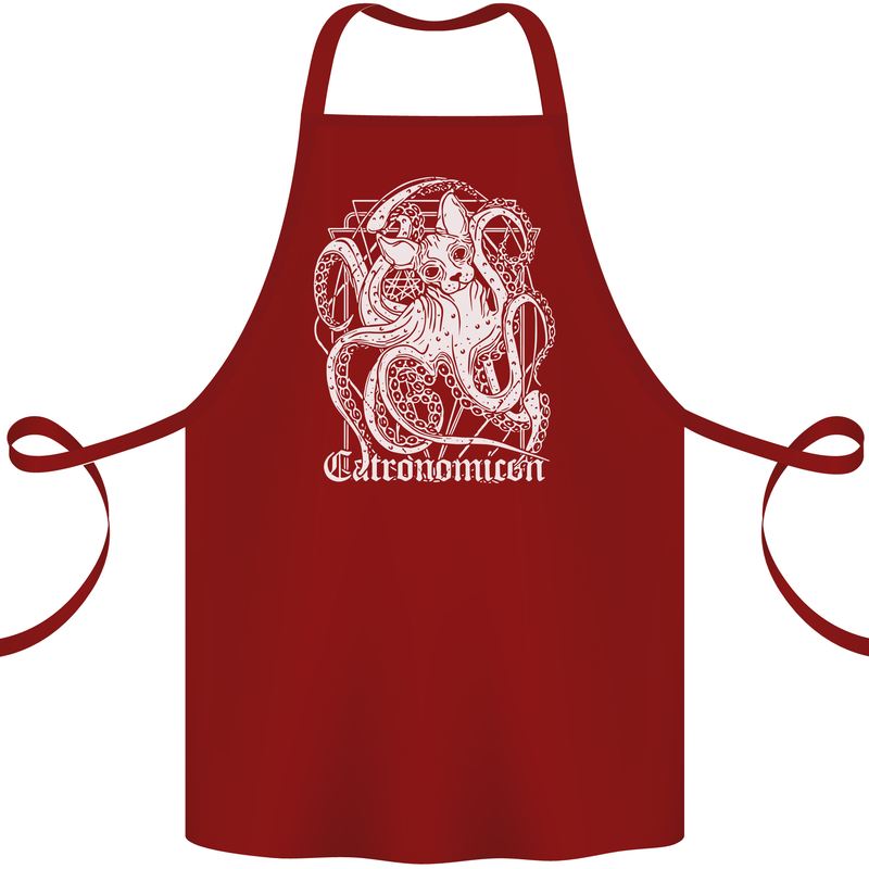 Catronomicon Devil Octopus Cat Mythology Cotton Apron 100% Organic Maroon