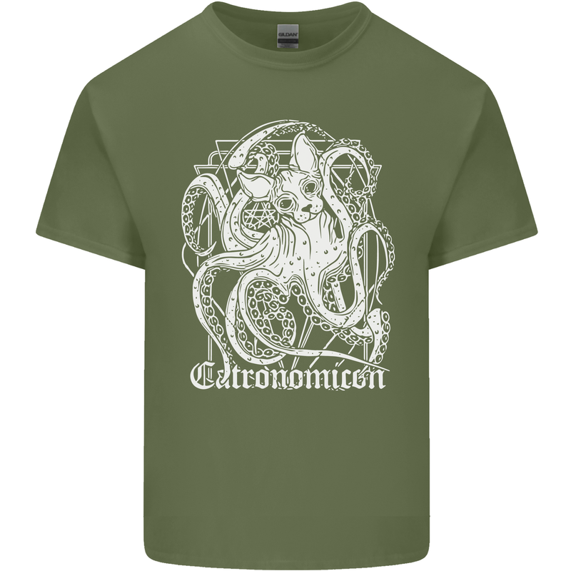 Catronomicon Devil Octopus Cat Mythology Mens Cotton T-Shirt Tee Top Military Green