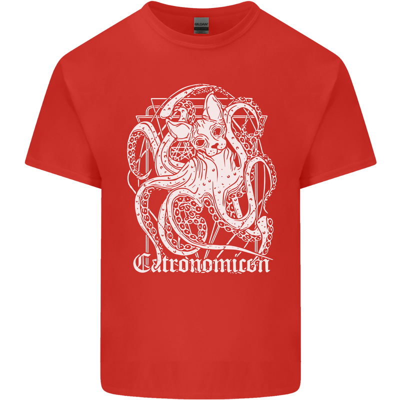 Catronomicon Devil Octopus Cat Mythology Mens Cotton T-Shirt Tee Top Red