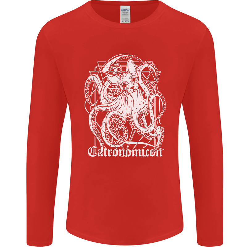 Catronomicon Devil Octopus Cat Mythology Mens Long Sleeve T-Shirt Red