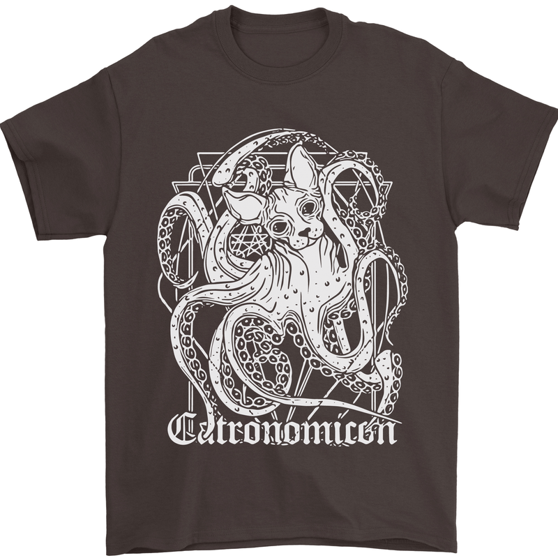Catronomicon Devil Octopus Cat Mythology Mens T-Shirt Cotton Gildan Dark Chocolate