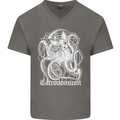 Catronomicon Devil Octopus Cat Mythology Mens V-Neck Cotton T-Shirt Charcoal