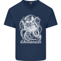 Catronomicon Devil Octopus Cat Mythology Mens V-Neck Cotton T-Shirt Navy Blue