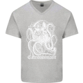 Catronomicon Devil Octopus Cat Mythology Mens V-Neck Cotton T-Shirt Sports Grey