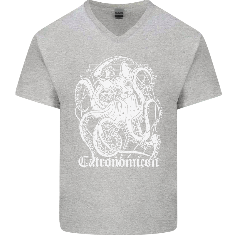 Catronomicon Devil Octopus Cat Mythology Mens V-Neck Cotton T-Shirt Sports Grey