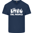 Cats Ew People Funny Mens V-Neck Cotton T-Shirt Navy Blue