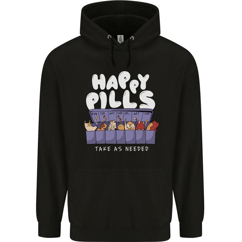 Cats Happy Pills Antidepressant Childrens Kids Hoodie Black