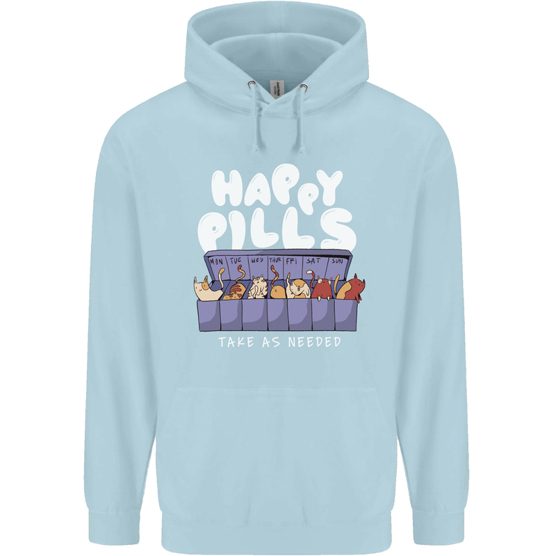 Cats Happy Pills Antidepressant Childrens Kids Hoodie Light Blue