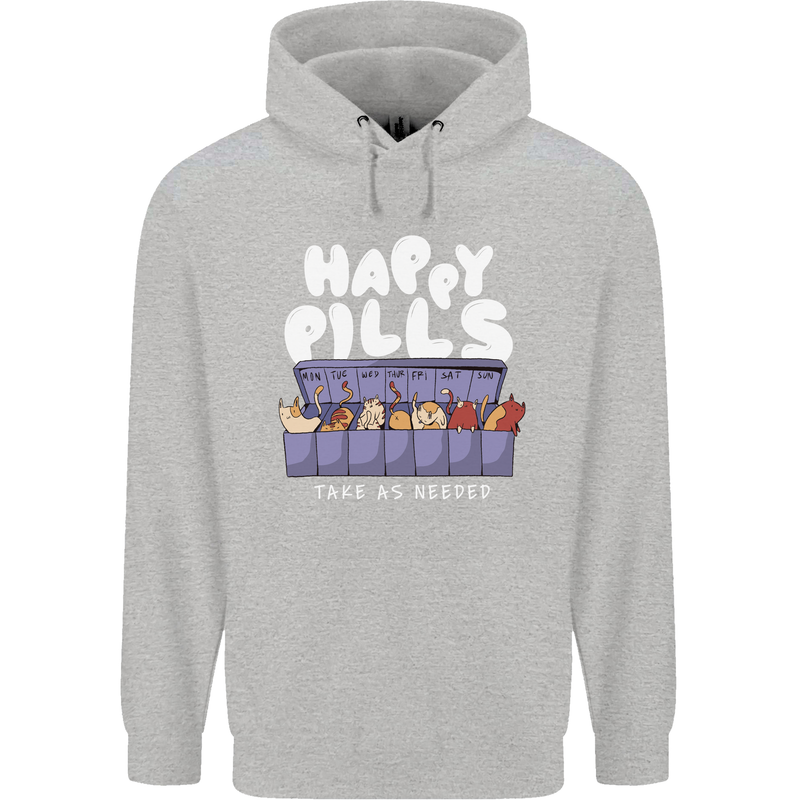 Cats Happy Pills Antidepressant Childrens Kids Hoodie Sports Grey