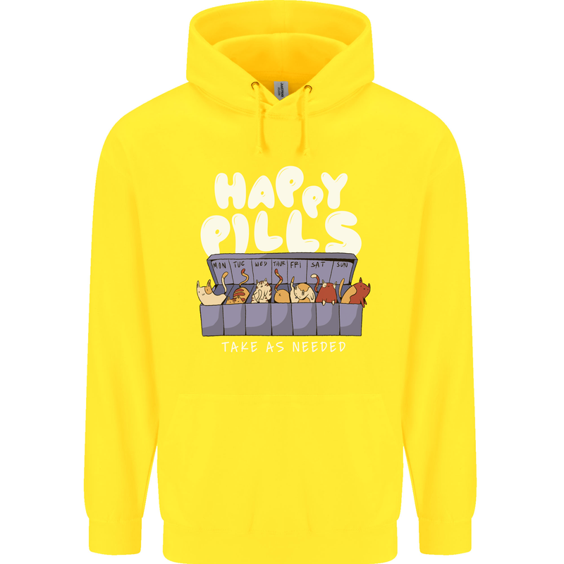 Cats Happy Pills Antidepressant Childrens Kids Hoodie Yellow