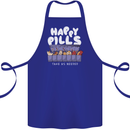 Cats Happy Pills Antidepressant Cotton Apron 100% Organic Royal Blue