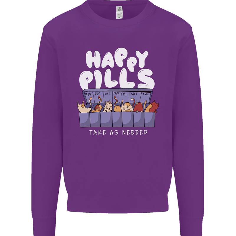 Cats Happy Pills Antidepressant Kids Sweatshirt Jumper Purple