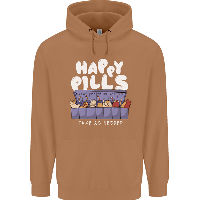 Cats Happy Pills Antidepressant Mens 80% Cotton Hoodie Caramel Latte