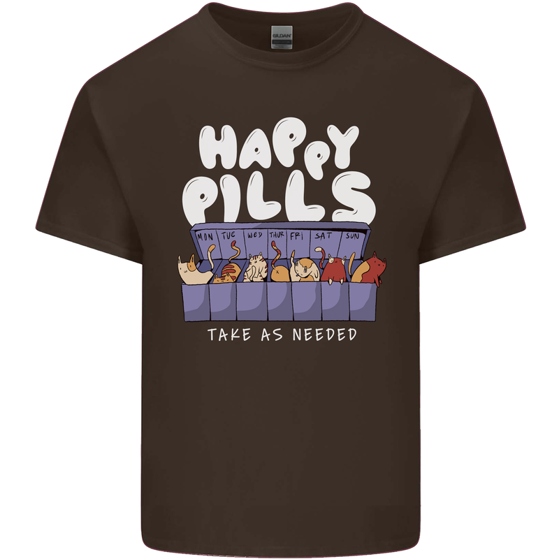 Cats Happy Pills Antidepressant Mens Cotton T-Shirt Tee Top Dark Chocolate