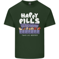 Cats Happy Pills Antidepressant Mens Cotton T-Shirt Tee Top Forest Green