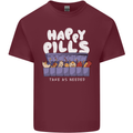 Cats Happy Pills Antidepressant Mens Cotton T-Shirt Tee Top Maroon
