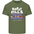 Cats Happy Pills Antidepressant Mens Cotton T-Shirt Tee Top Military Green