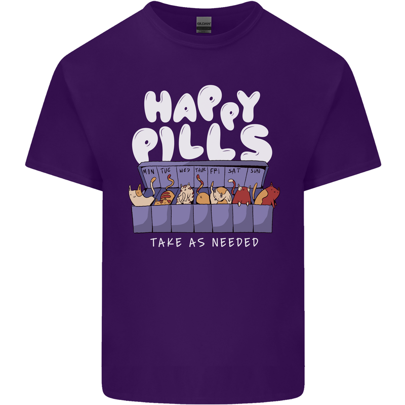 Cats Happy Pills Antidepressant Mens Cotton T-Shirt Tee Top Purple