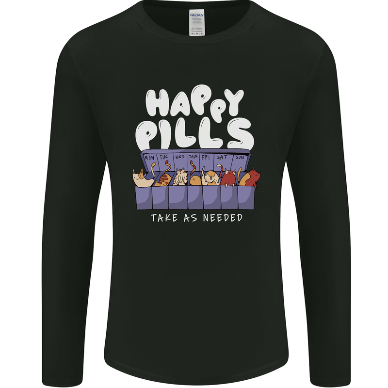 Cats Happy Pills Antidepressant Mens Long Sleeve T-Shirt Black