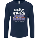 Cats Happy Pills Antidepressant Mens Long Sleeve T-Shirt Navy Blue