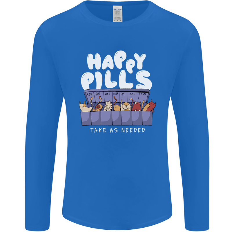 Cats Happy Pills Antidepressant Mens Long Sleeve T-Shirt Royal Blue